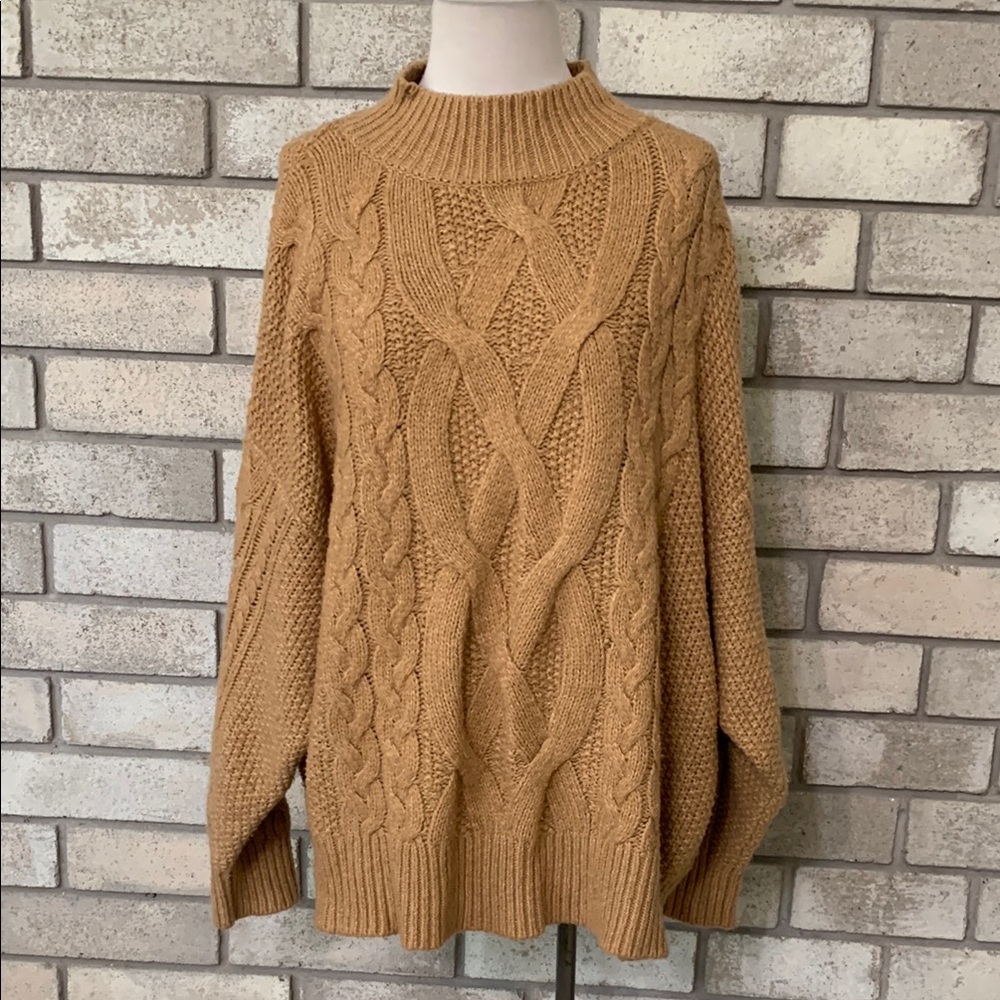 Ava & Viv Camel Cable Knit Mock Neck Sweater